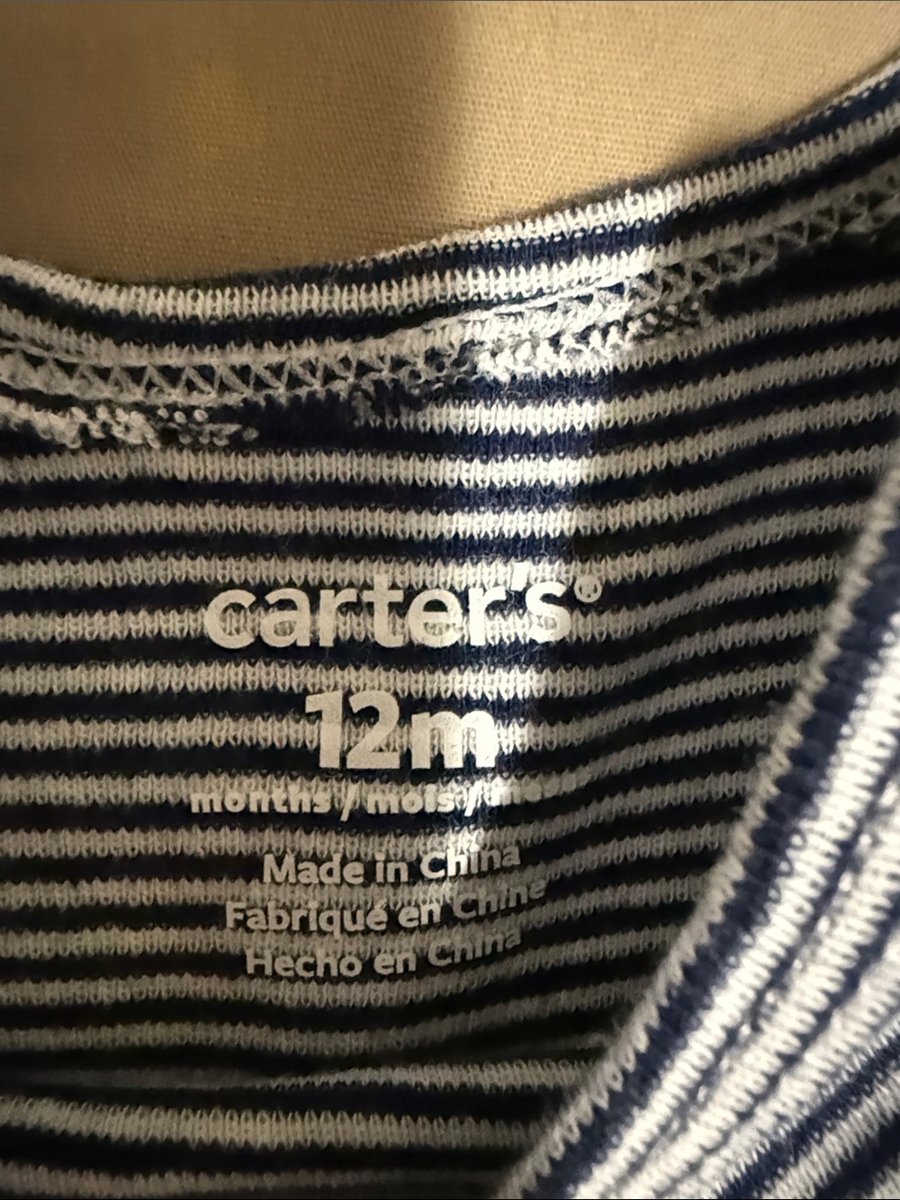 NWOT 12 months Carter's Navy and White Striped Short-Sleeve One-Piece Bodysuit - Picture 3 of 3